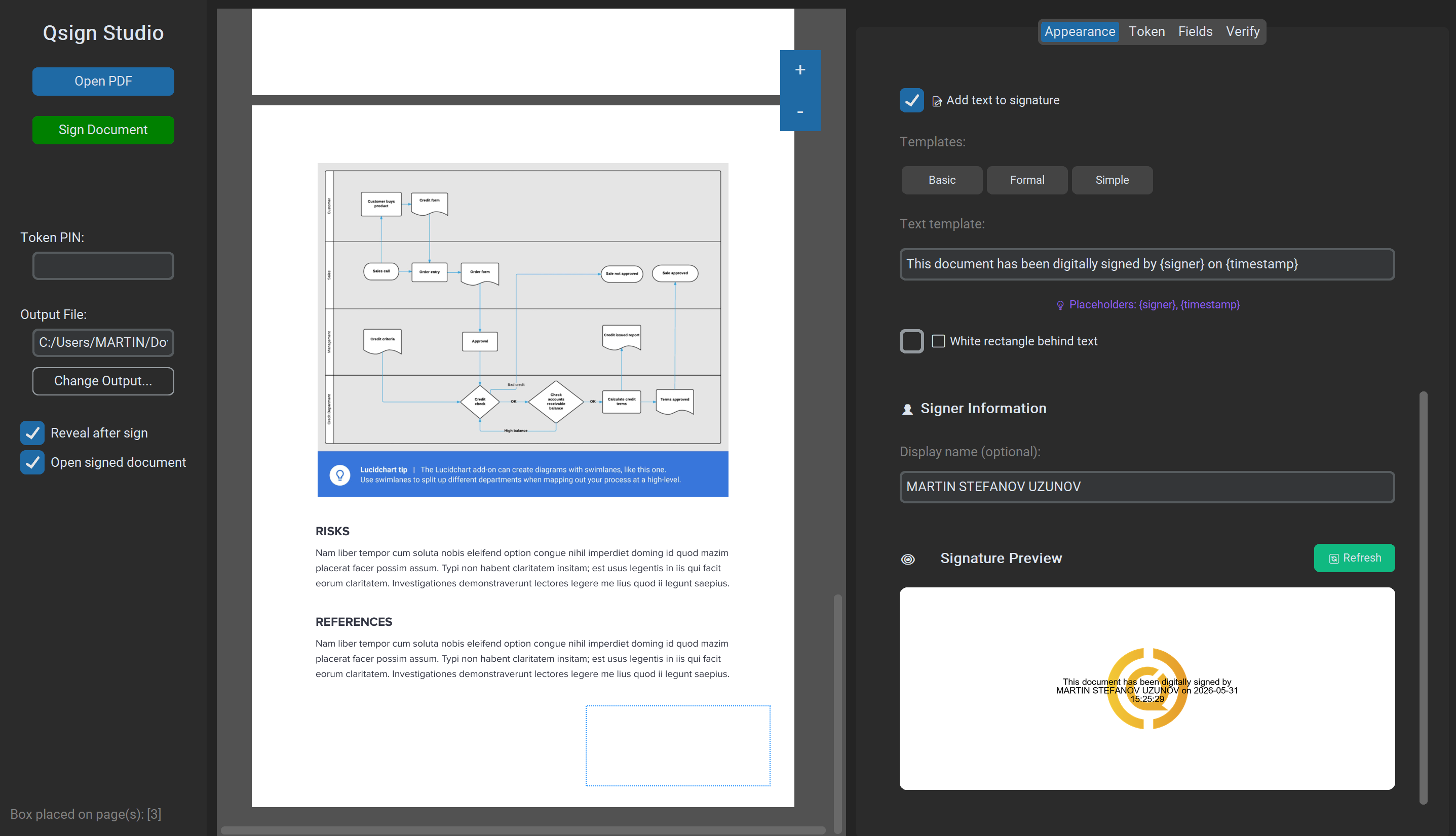 Qsign Studio — Drag and drop signature placement on the document